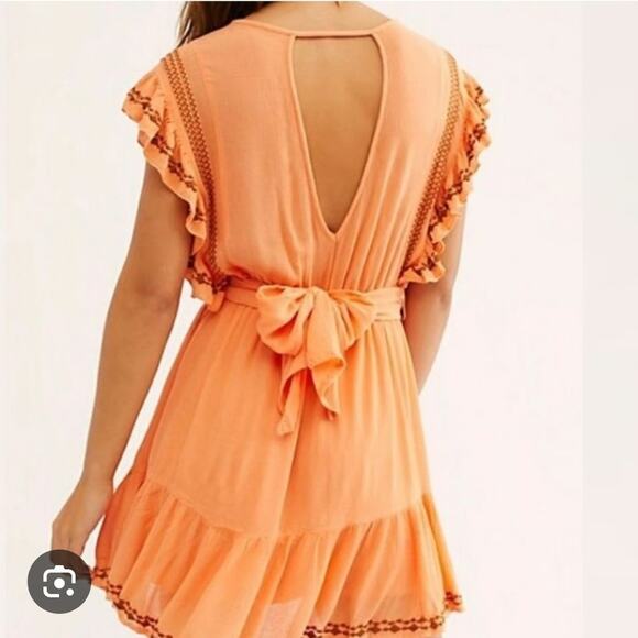 Free People Women's Orange Embroidered Weekend Brunch Mini Dress XS - Picture 2 of 9